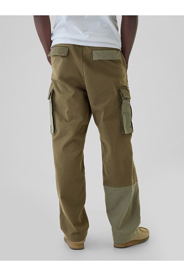 Erkek Haki Patchwork Kargo Pantolon - 4