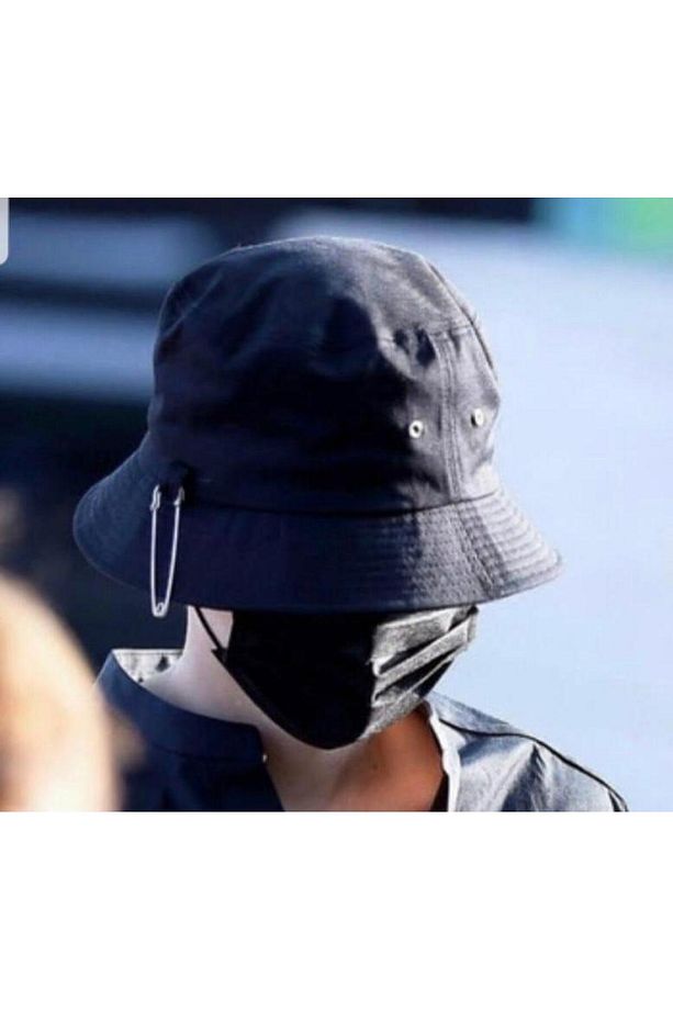 Siyah K-pop Piercing Ve Çengelli Iğne Modelli Bucket Şapka - 5