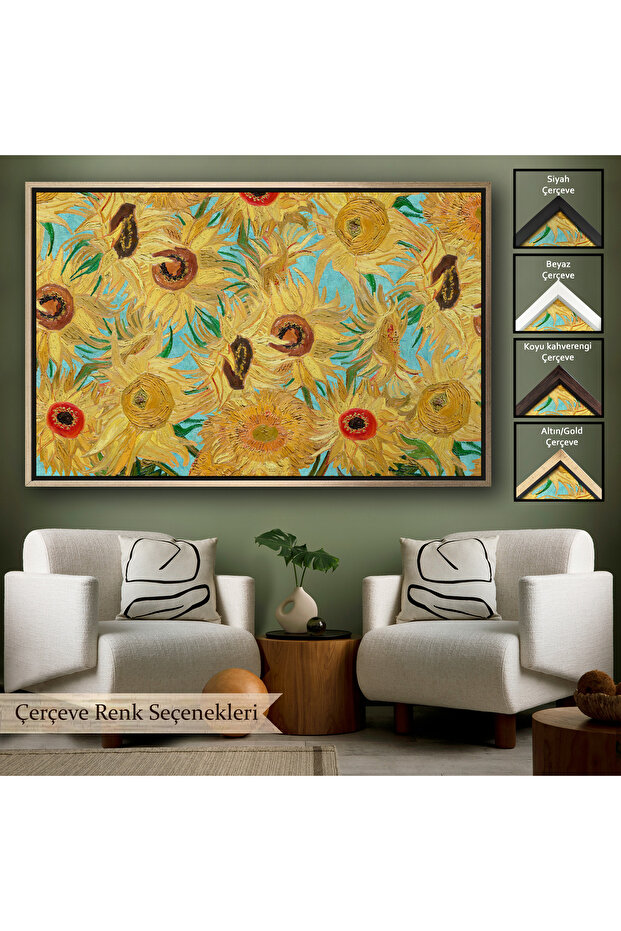Ahşap Çerçeveli Vincent Van Gogh - Ayçiçekleri Tablo-7174 - 6