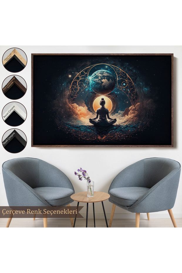 Woman Meditating with Wooden Frame Connecting with the Universe in Lotus-7251 - 7