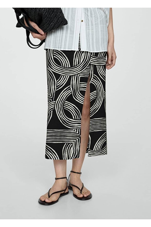 Desenli yırtmaçlı etek - 1