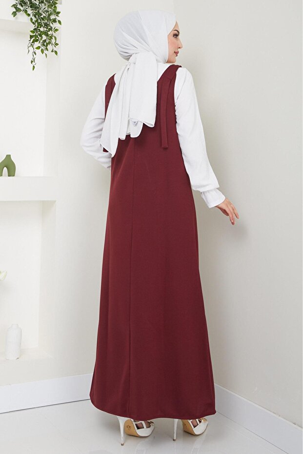 Nehir Örme Jile Elbise Bordo HM2389 - 4