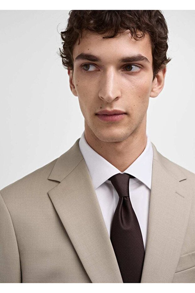 %100 işlenmemiş yün dar kesim blazer ceket - 6