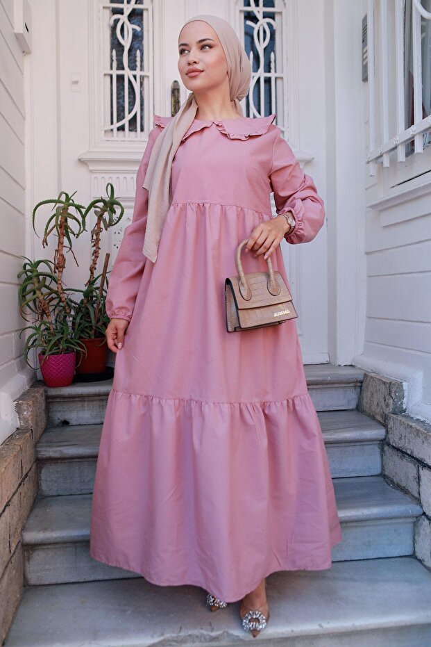 Baby Collar Hijab Dress Pink HM2080