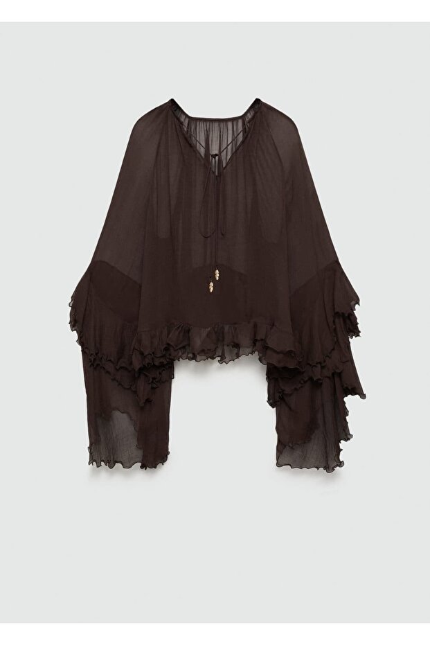 Volanlı şifon kısa bluz - 3