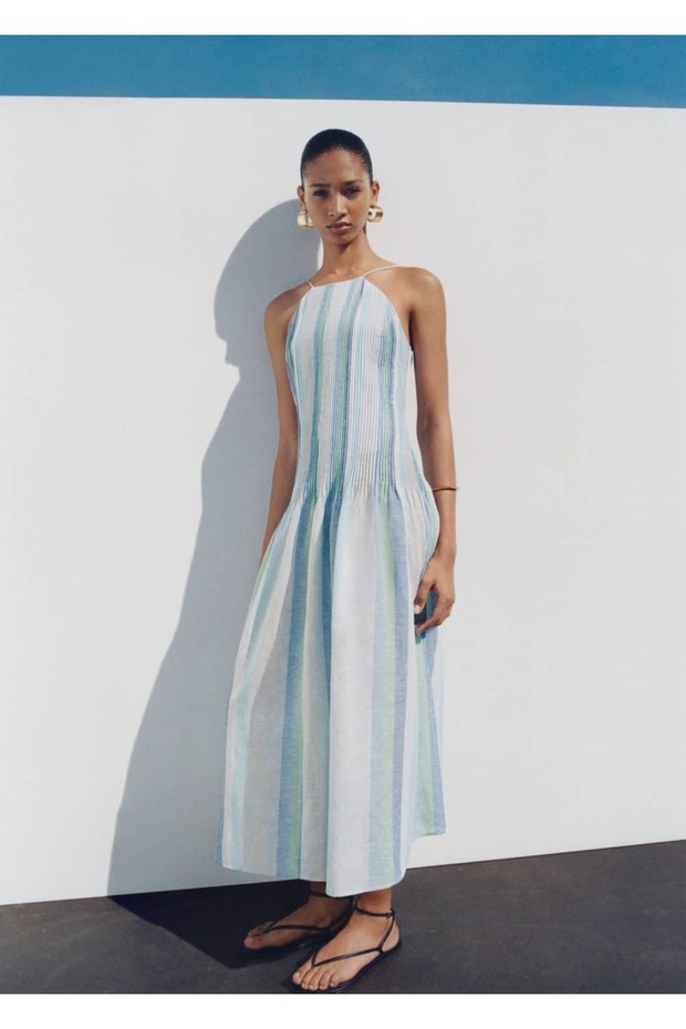 Ριγέ λινό φόρεμα - 8