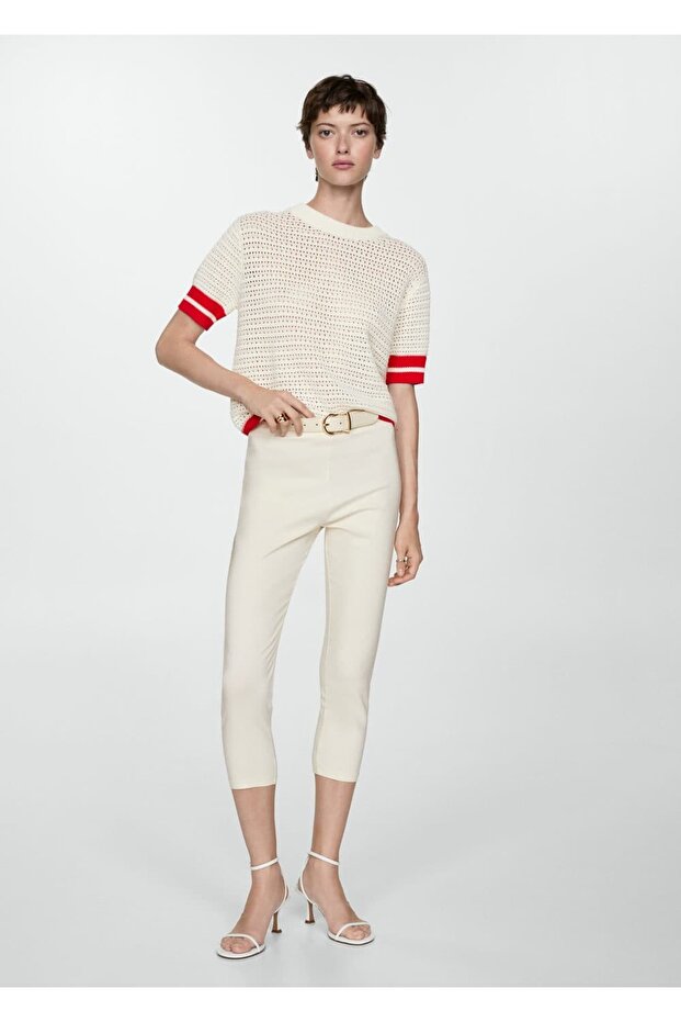 Çizgili ve ajurlu kazak - 2