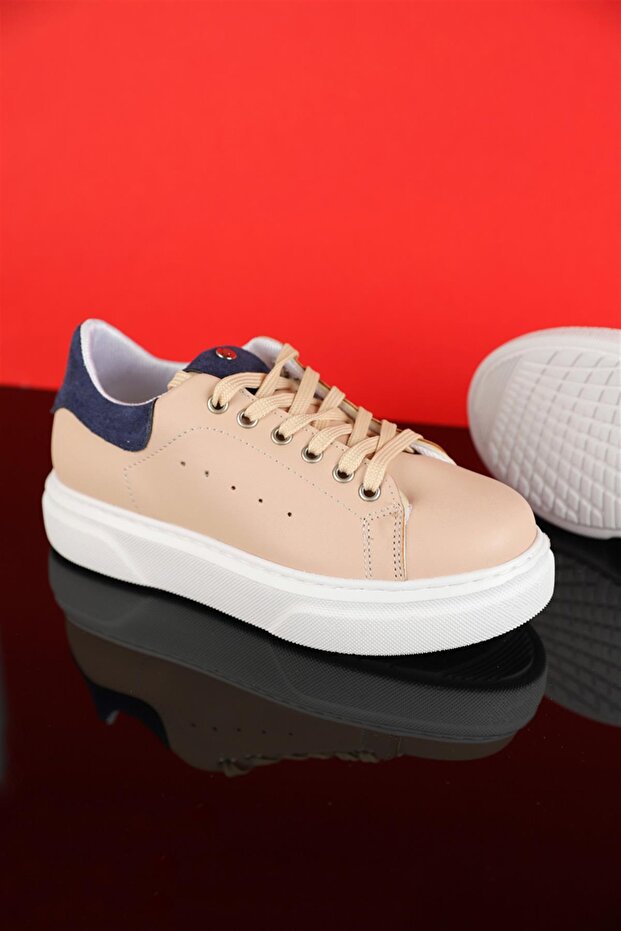 31 - 35 Numara Kız Çocuk Bej-mavi Sneaker Ayakkabı - 2