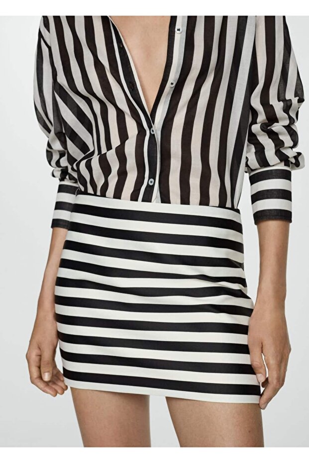 Çizgili triko mini etek - 7