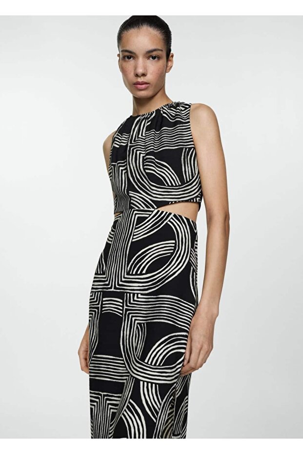 Yırtmaçlı desenli elbise - 1