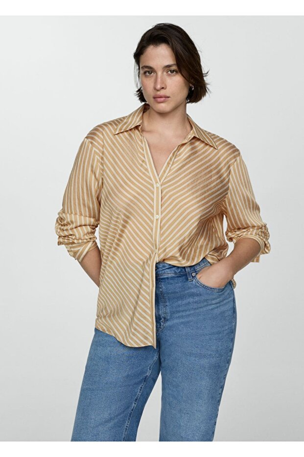 Çizgili dökümlü gömlek - 5