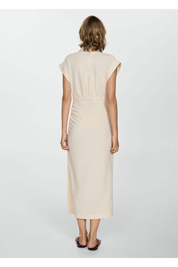 Dökümlü gömlek elbise - 4