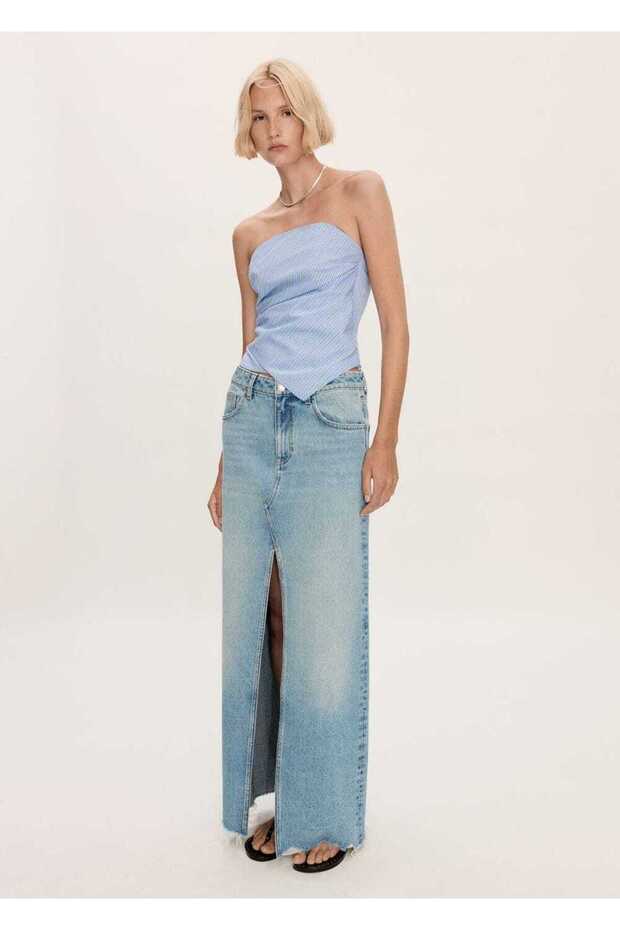 Dikişsiz denim etek - 2