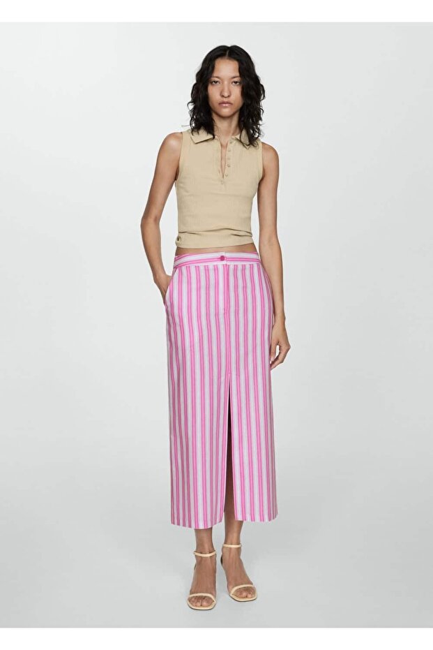 Çizgili yırtmaçlı etek - 2