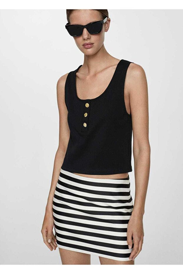 Çizgili triko mini etek - 8