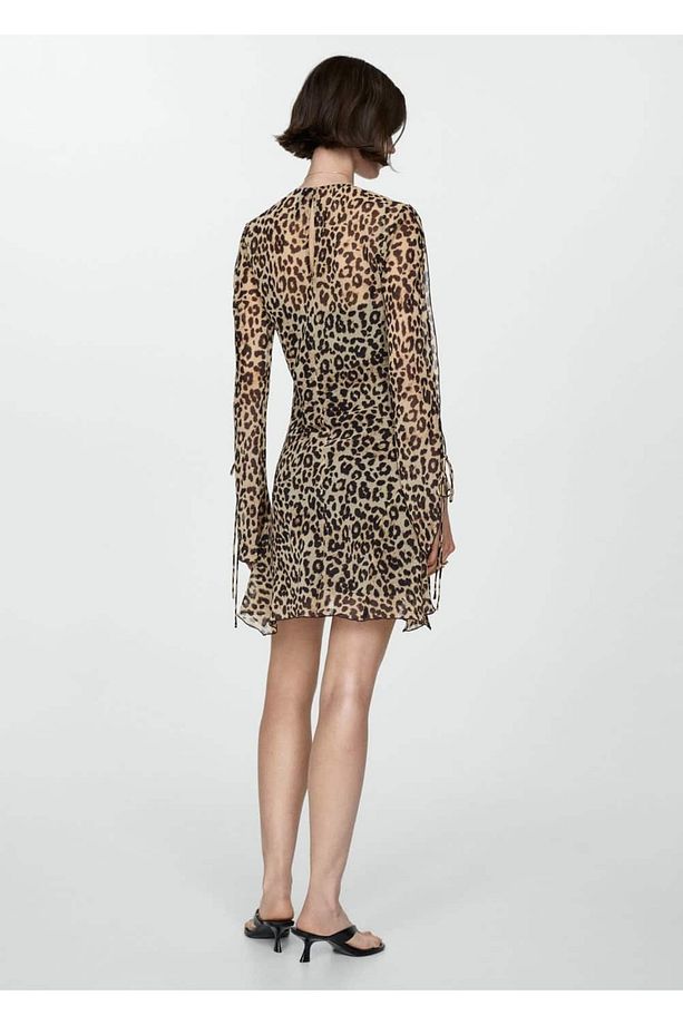 Kısa leopar desenli elbise - 4