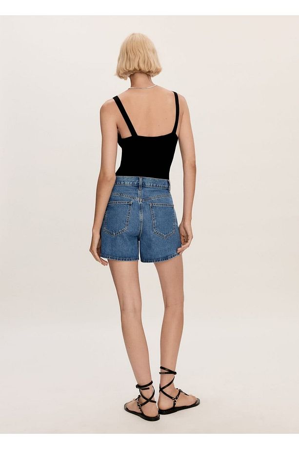 Yüksek belli denim şort - 4