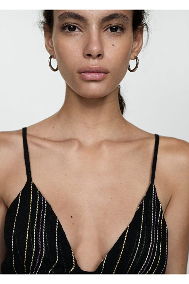 Dekoratif Dikişli Askılı Elbise - 5