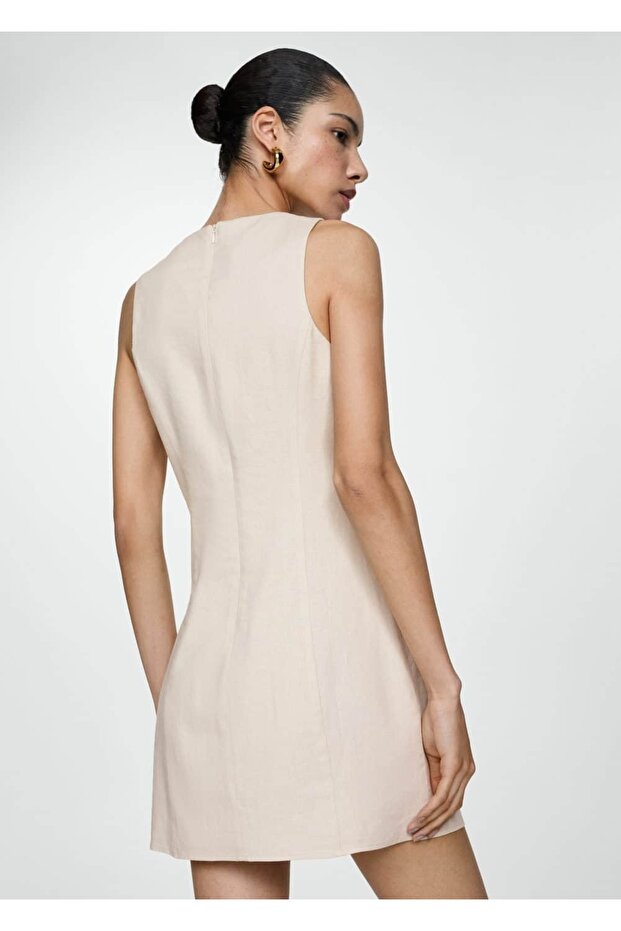 Kısa Keten Elbise - 4