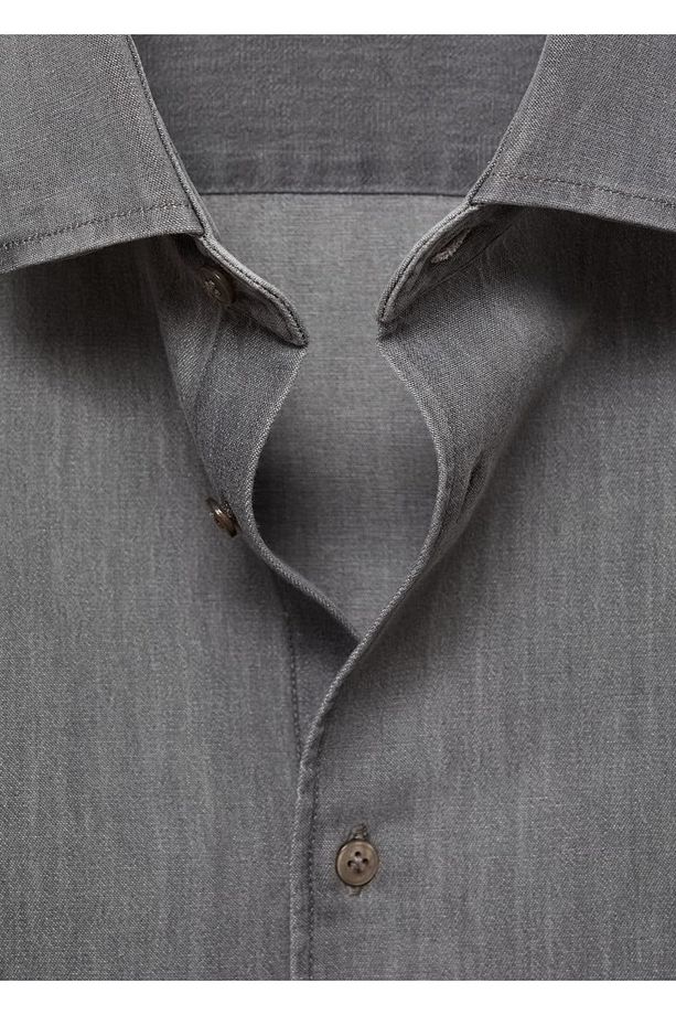 Regular fit chambray pamuklu gömlek - 7