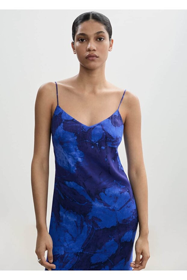 Askılı desenli elbise - 1