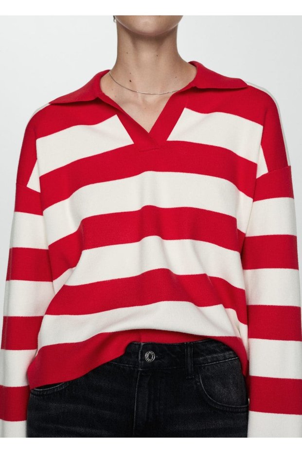 Striped polo collar sweater