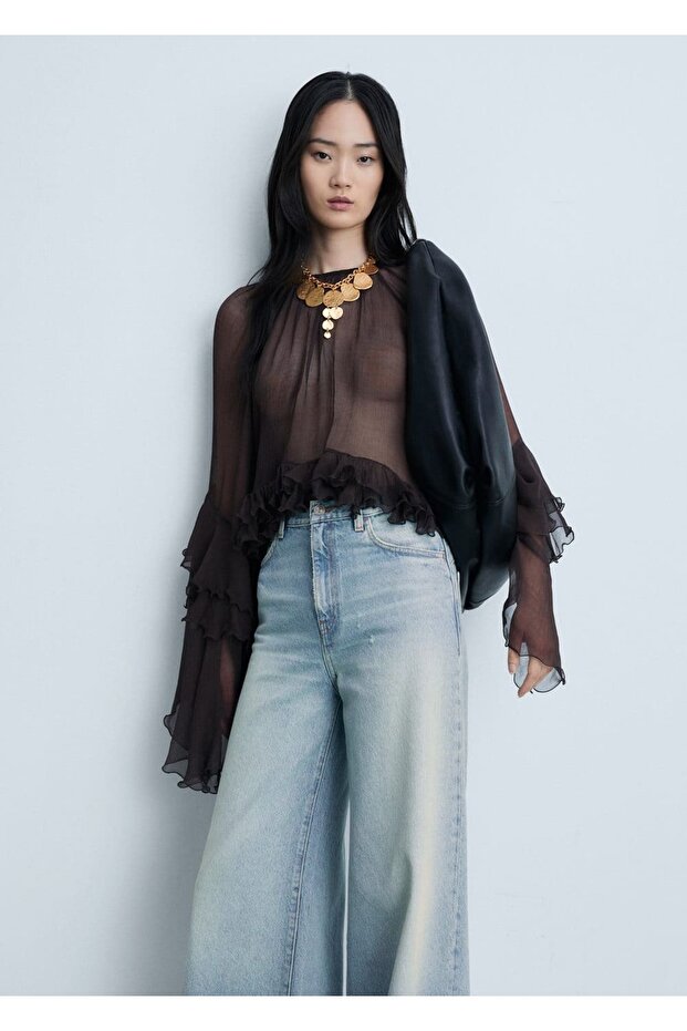 Yıpranmış Paçalı Wideleg Jean - 1