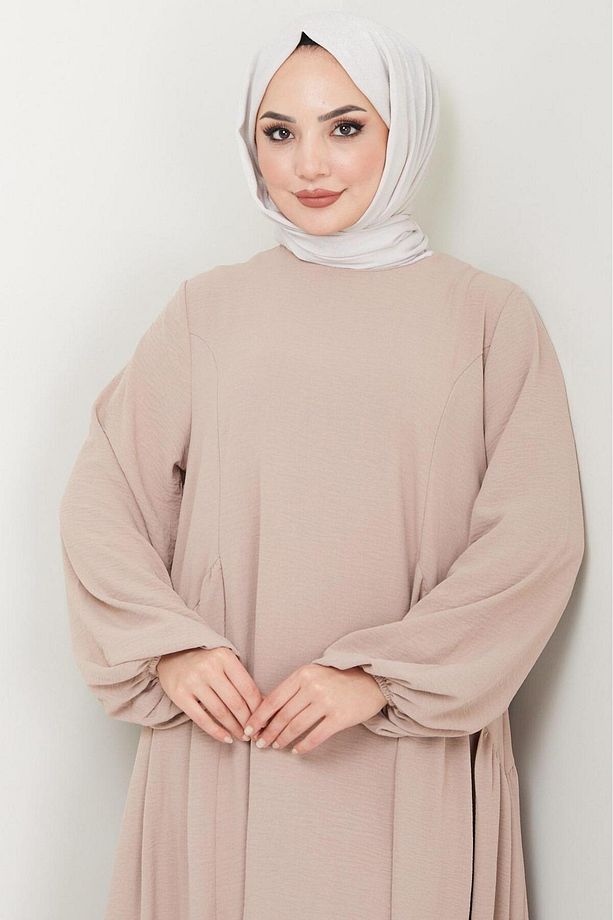 Eva Ayrobin Tesettür Elbise Bej HM2454 - 3