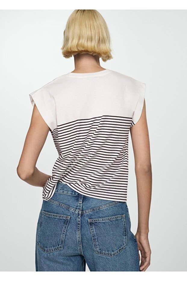 Pamuklu çizgili tişört - 4