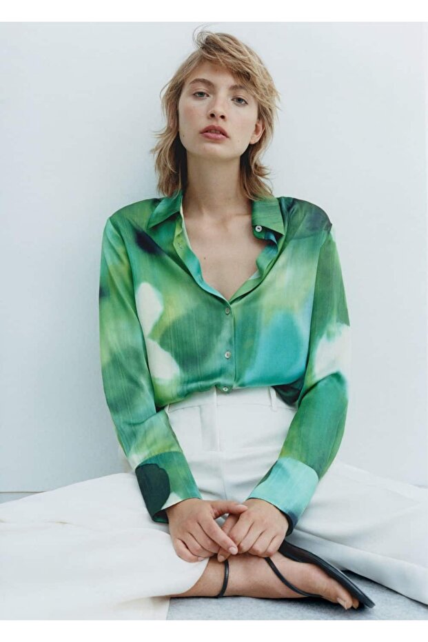 Desenli saten gömlek - 5