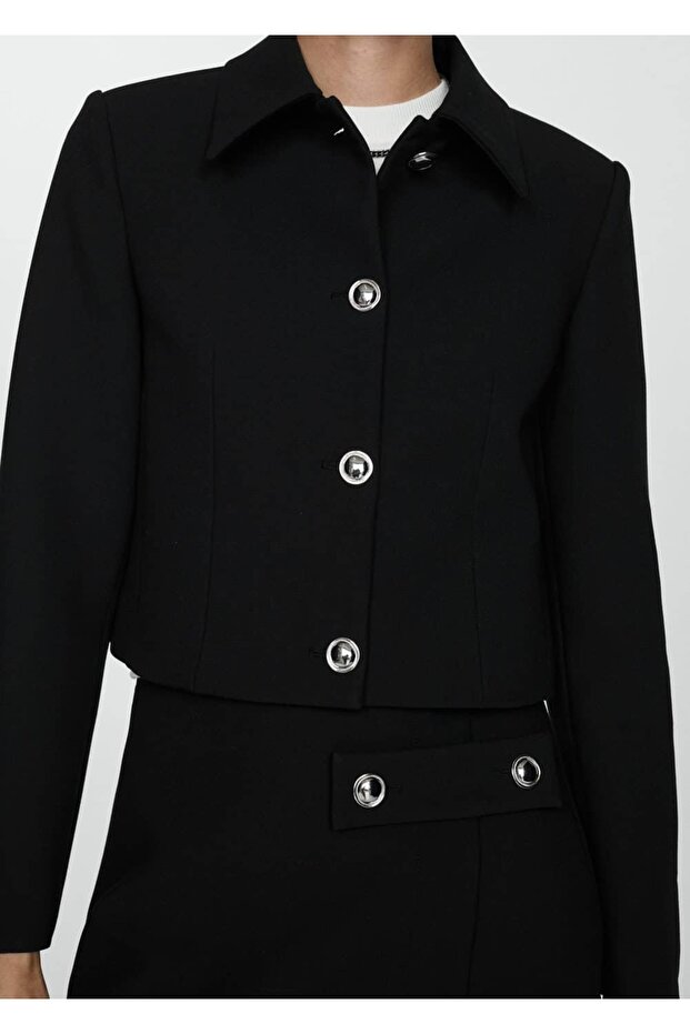 Düğmeli cropped ceket - 7
