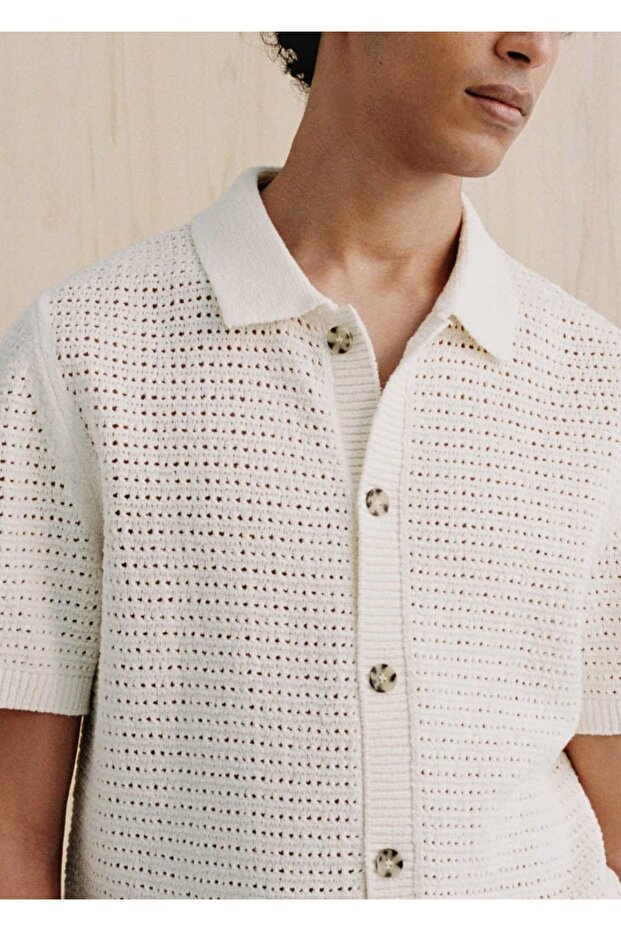 Düğmeli triko polo gömlek - 8