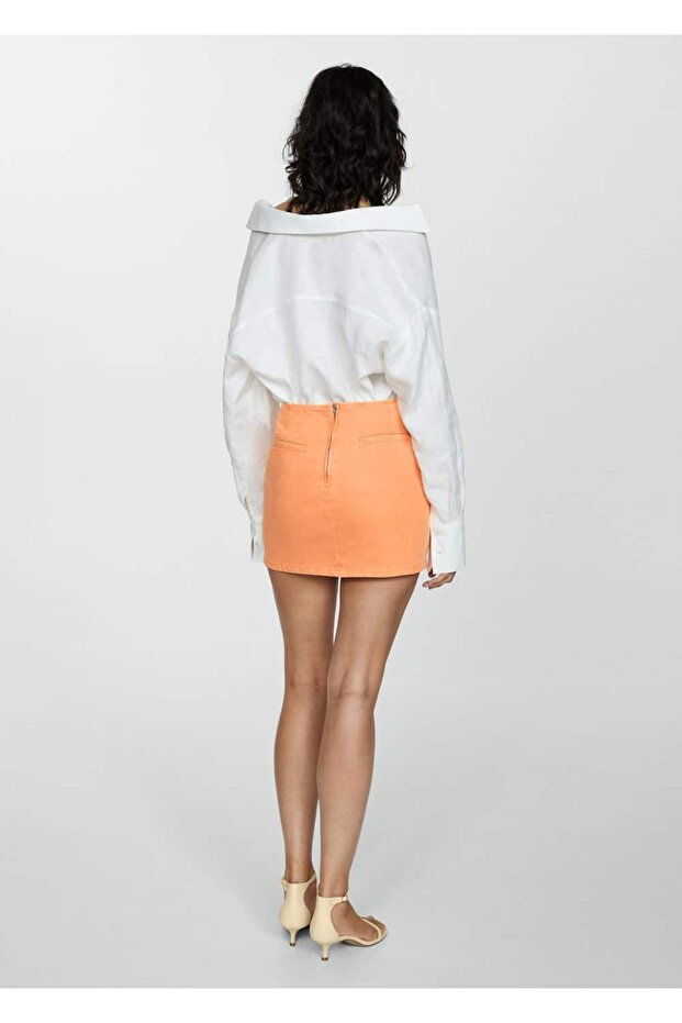 Kruvaze denim mini etek - 4