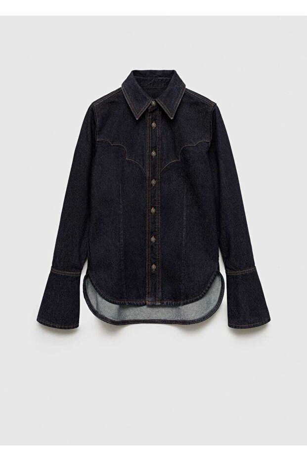 Dikişli denim gömlek - 3