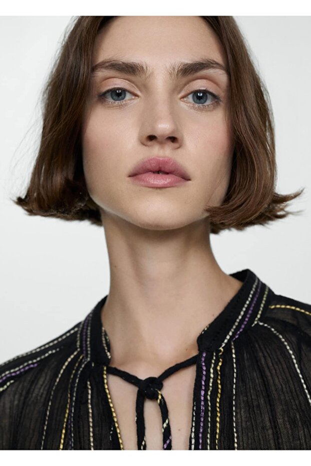 Fiyonklu çizgili bluz - 6