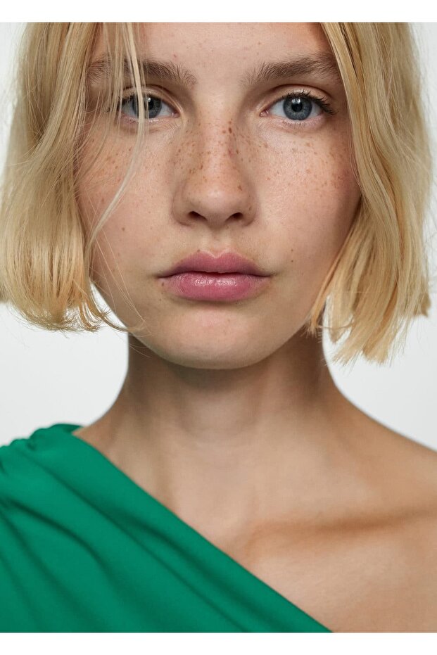 Drape detaylı asimetrik elbise - 7