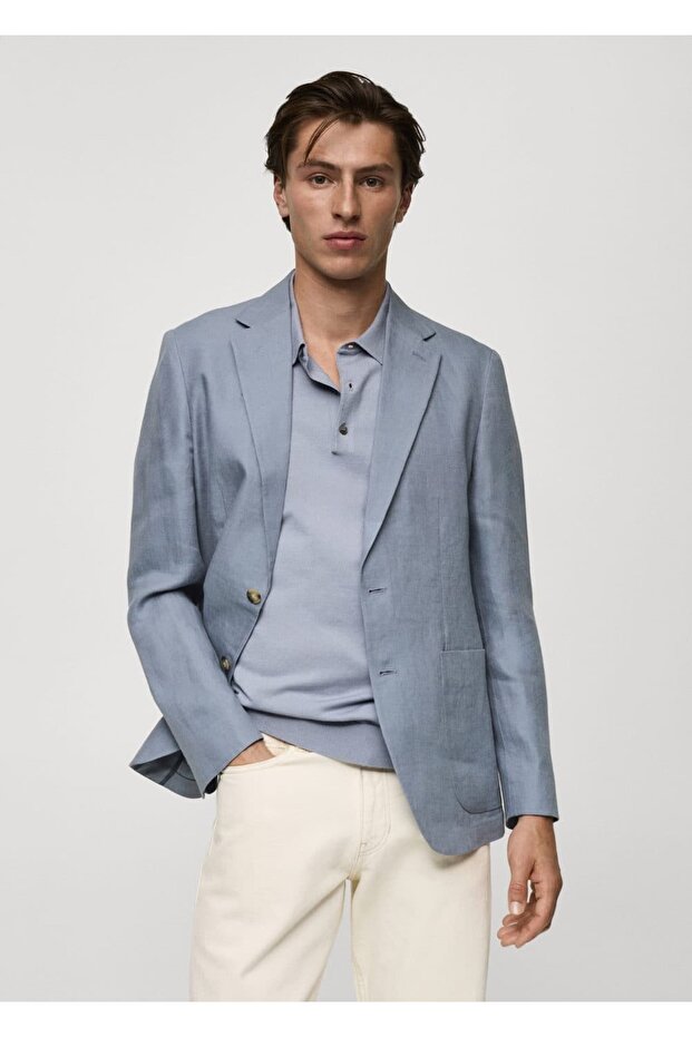 %100 Keten Dar Kesim Blazer Ceket - 1
