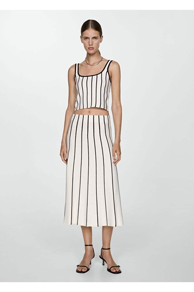 Çizgili triko crop bluz - 2