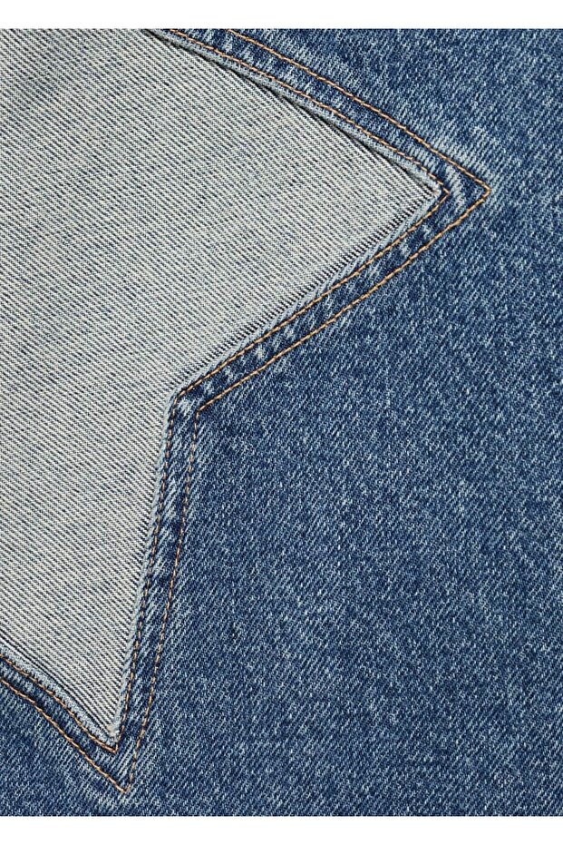 Yıldız denim elbise - 5