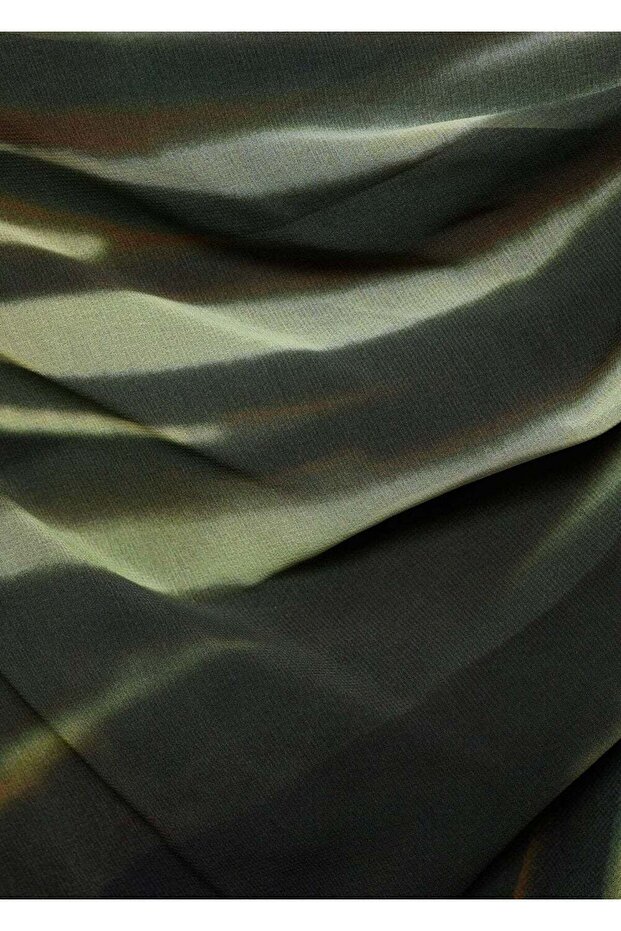 Drape Detaylı Desenli Elbise - 6