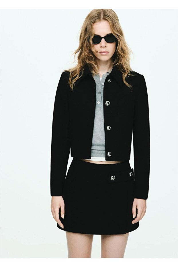 Düğmeli cropped ceket - 6