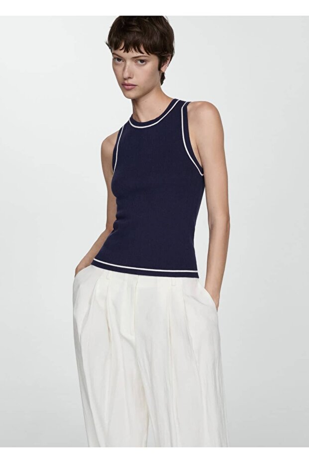 Kontrast yüzeyli triko bluz - 1