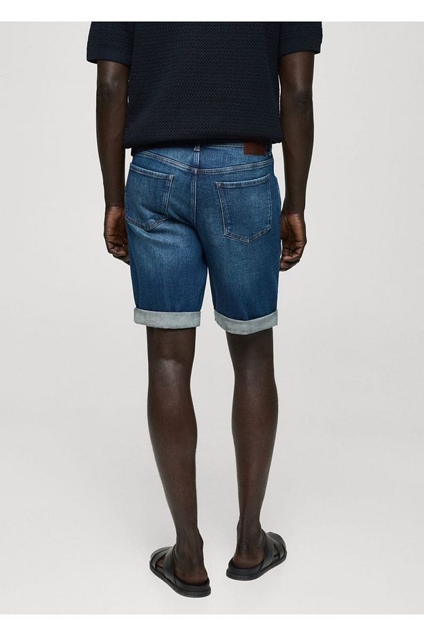 Slim fit kot bermuda şort - 4