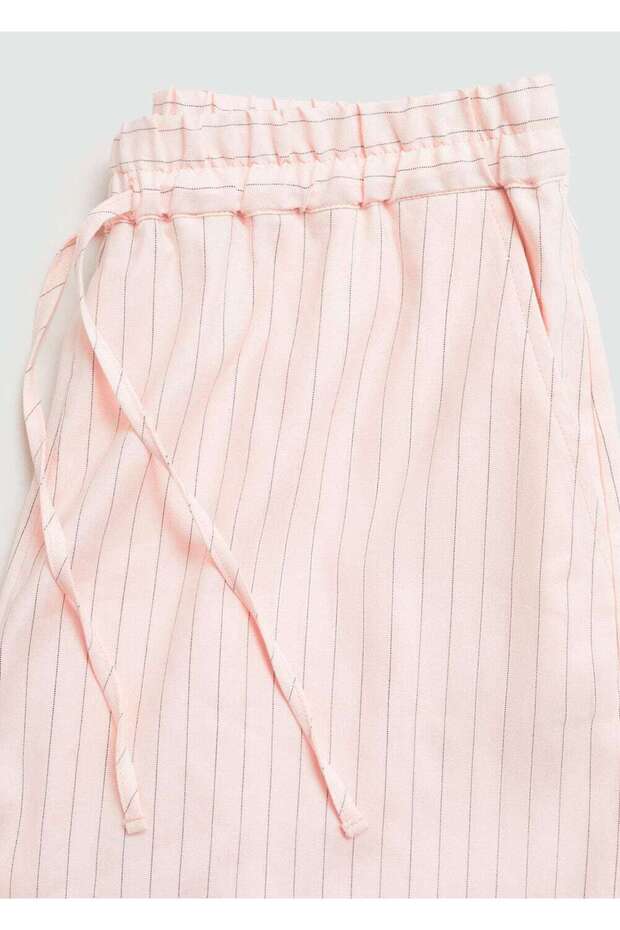 Çizgili keten şort - 6