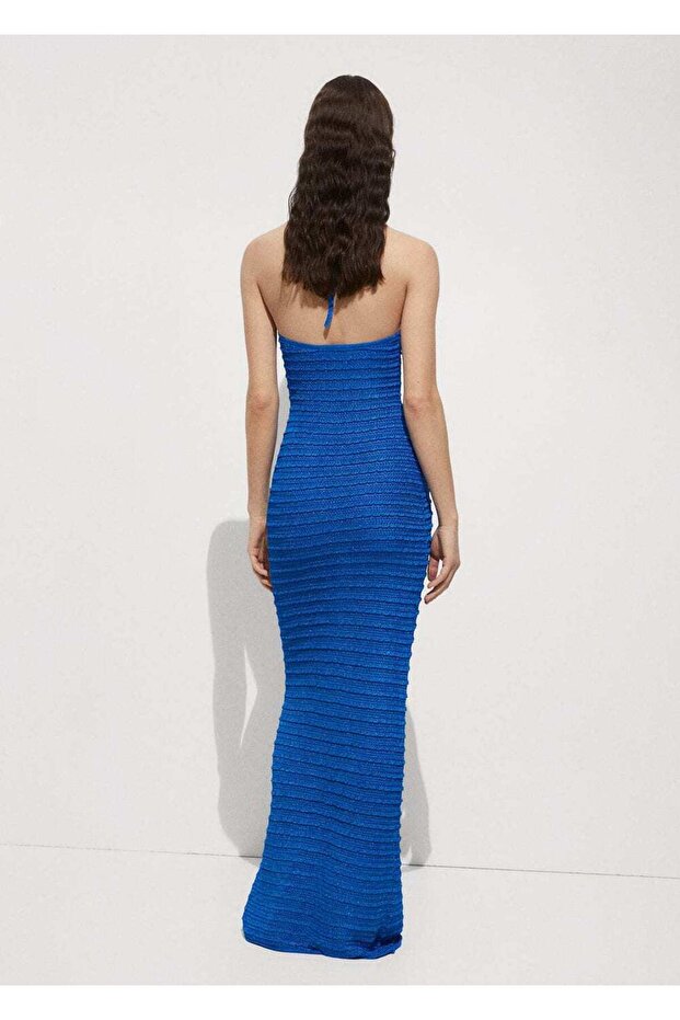 Halter Yaka Lureks Triko Elbise - 4