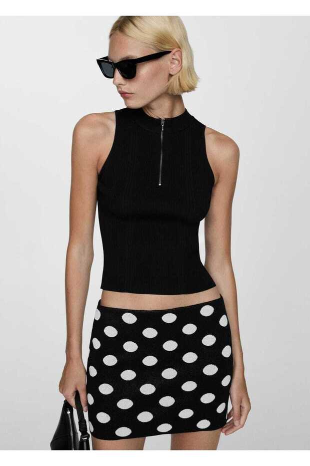 Puantiyeli Triko Bluz - 1