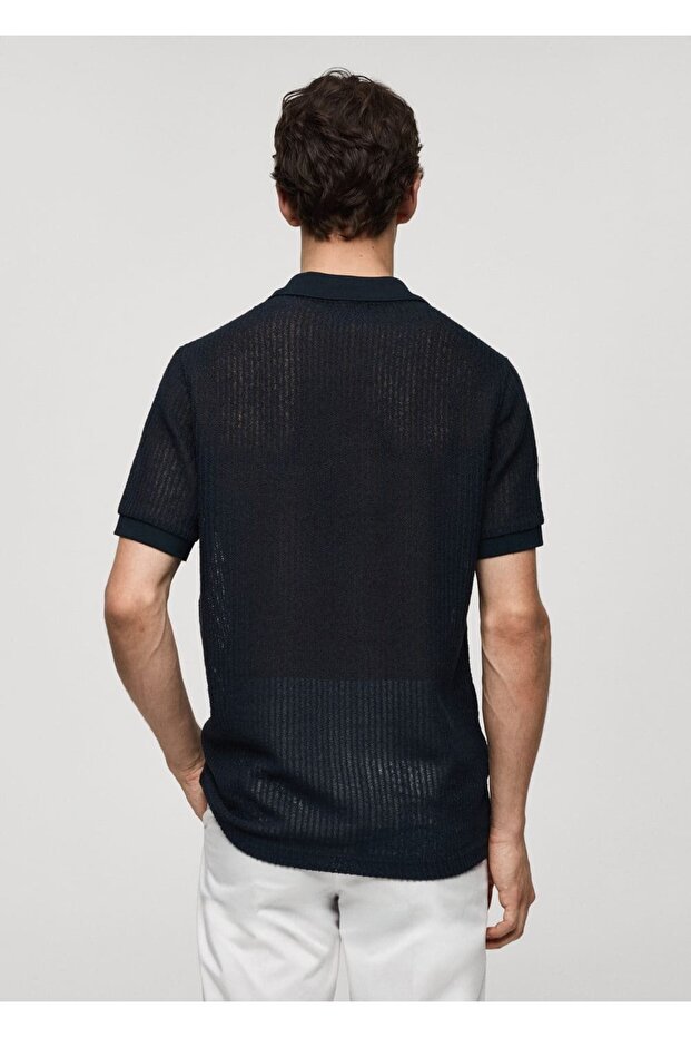Normal geschnittenes, durchbrochenes Strickpoloshirt - 4