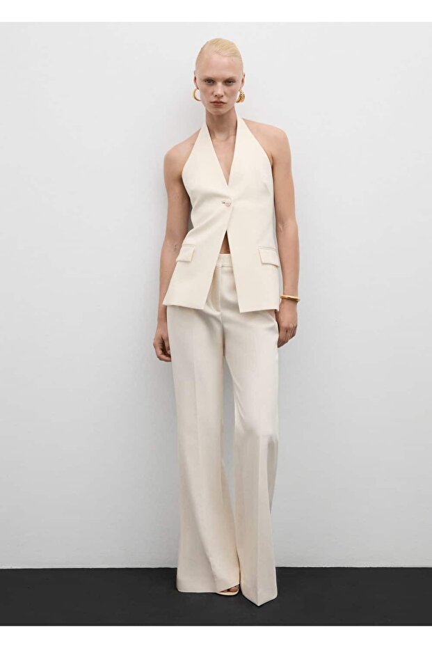 Mücevher Düğmeli Halter Yaka Yelek - 2