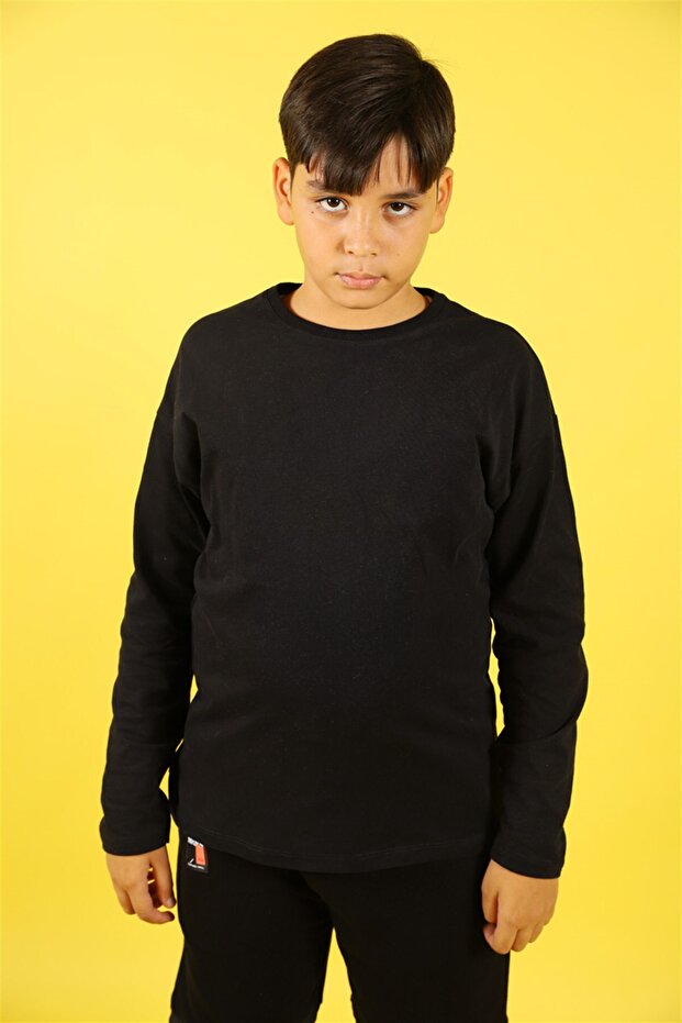 سويت شيرت أسود أساسي للأولاد بعمر 04-14 سنة - 3