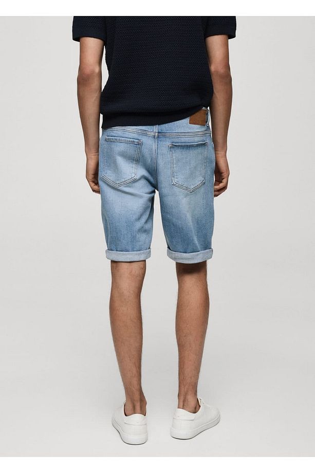Slim fit kot bermuda şort - 4